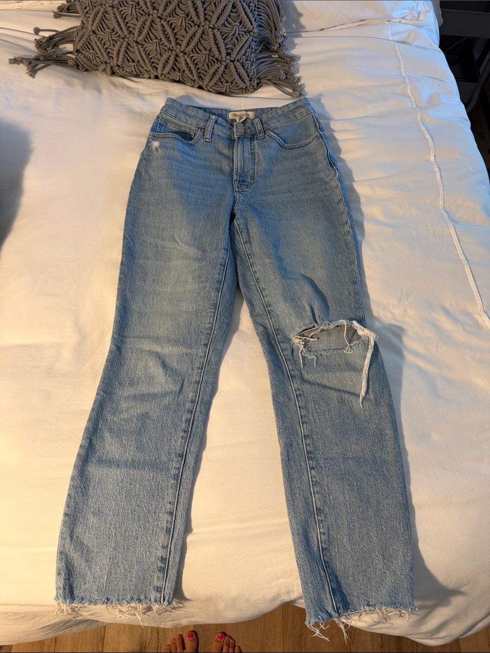 Madewell Light Blue Straight-Leg Distressed Jeans